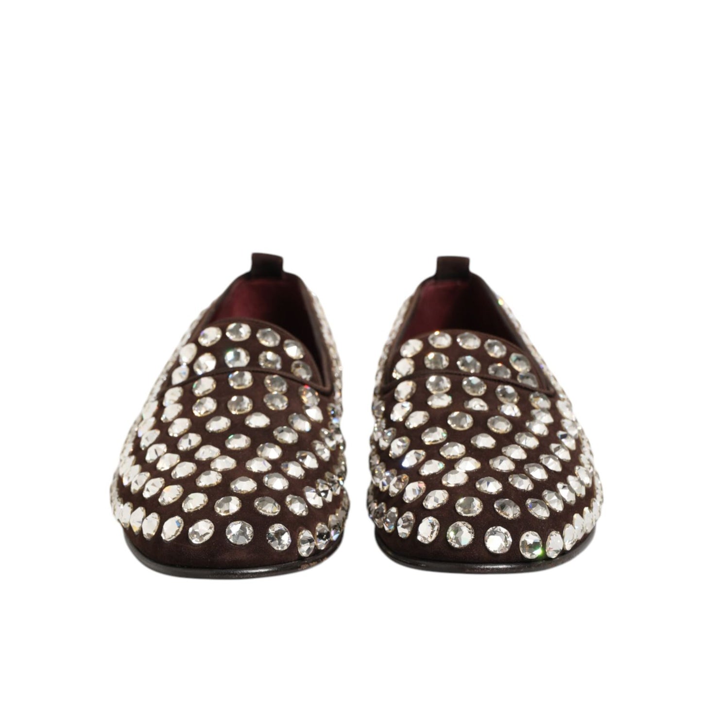 Dolce & Gabbana Bordeaux Suede Crystals Loafers Dress Shoes