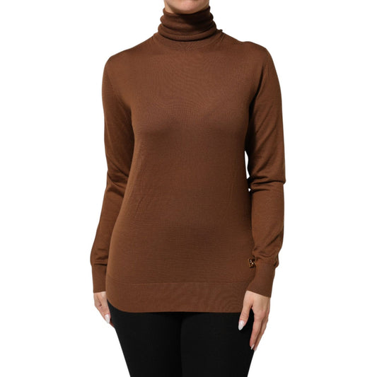 Dolce & Gabbana Brown Cashmere Turtle Neck Pullover Sweater with long sleeves, perfect for elegant and versatile winter layering.
