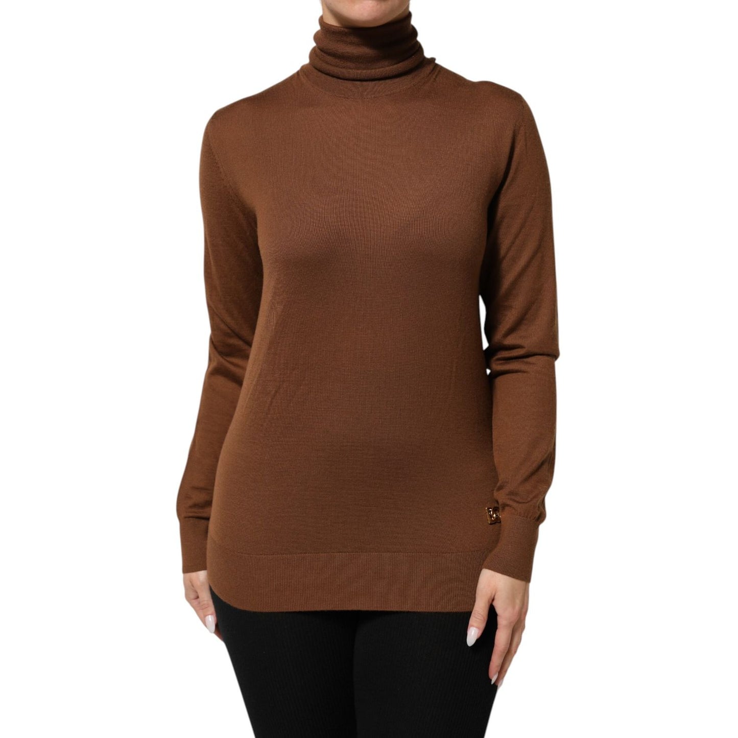 Dolce & Gabbana Brown Cashmere Turtle Neck Pullover Sweater, perfect for warmth and style with a slim silhouette and long sleeves.