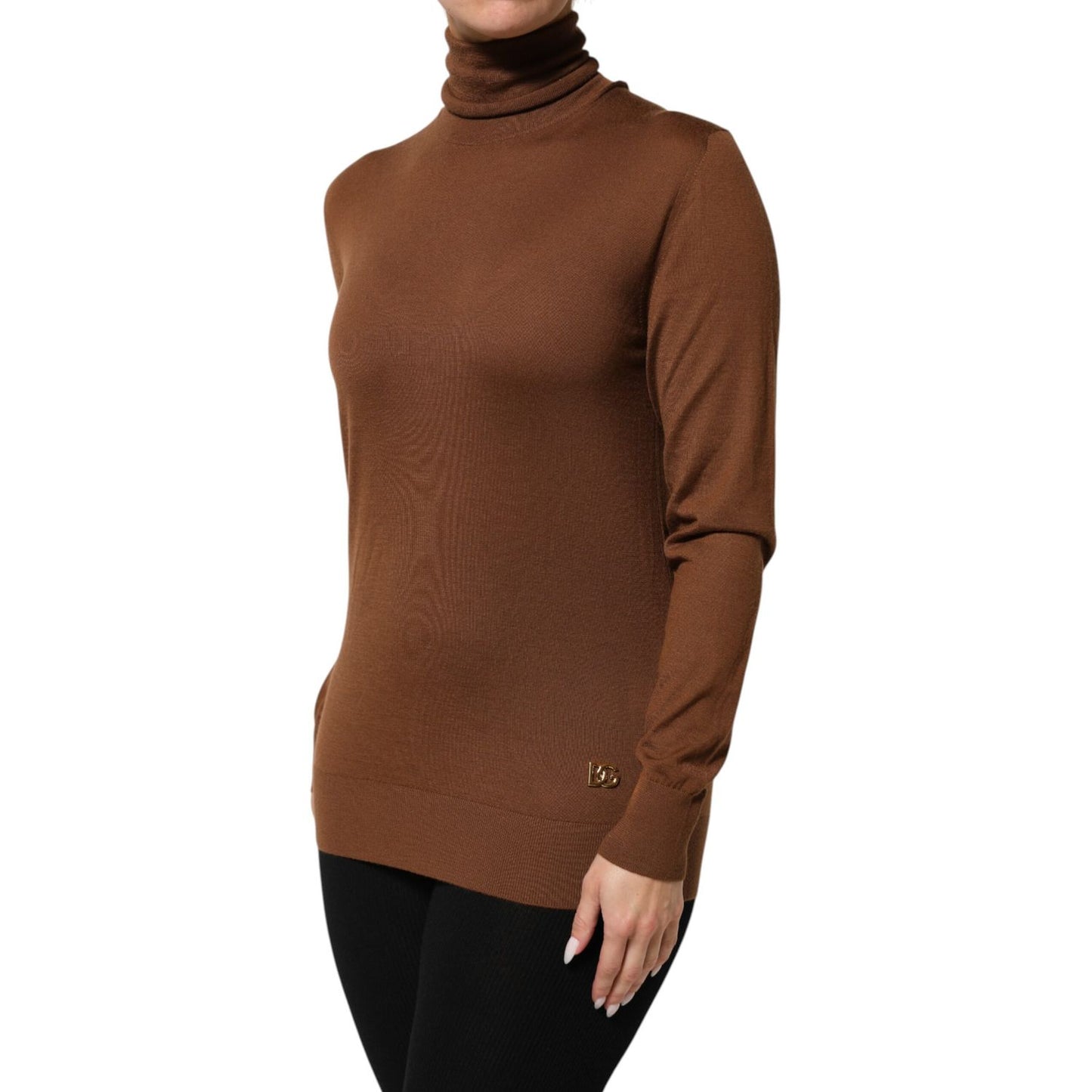 Dolce & Gabbana Brown Cashmere Turtle Neck Pullover Sweater on model