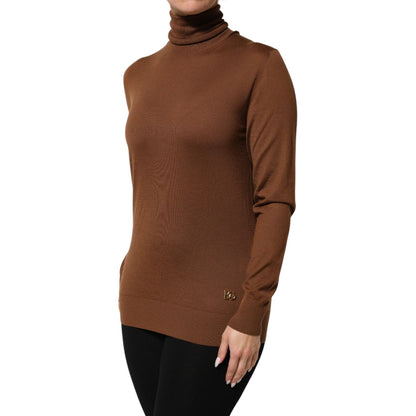 Dolce & Gabbana Brown Cashmere Turtle Neck Pullover Sweater on model