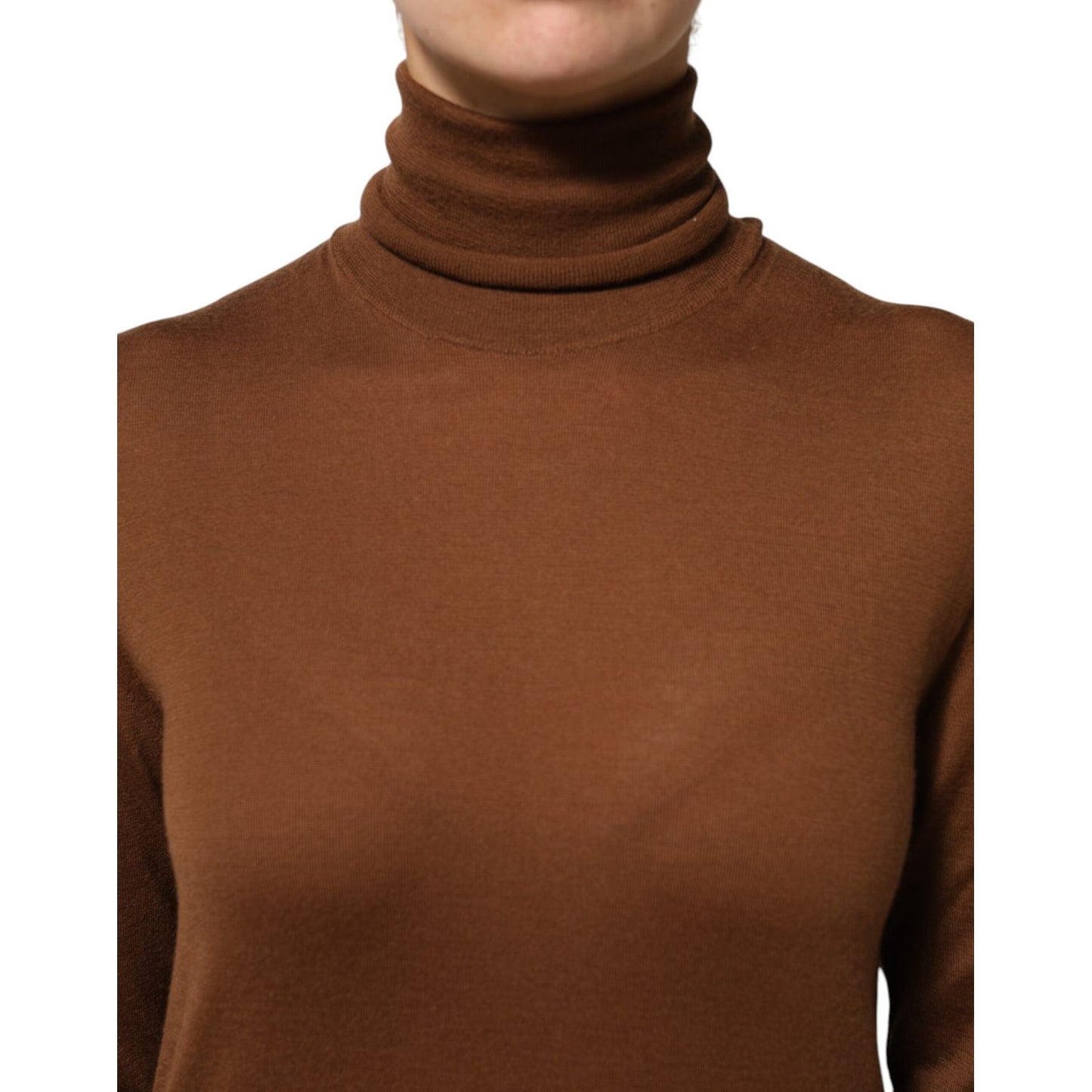 Dolce & Gabbana Brown Cashmere Turtle Neck Pullover Sweater with classic turtleneck close-up view.