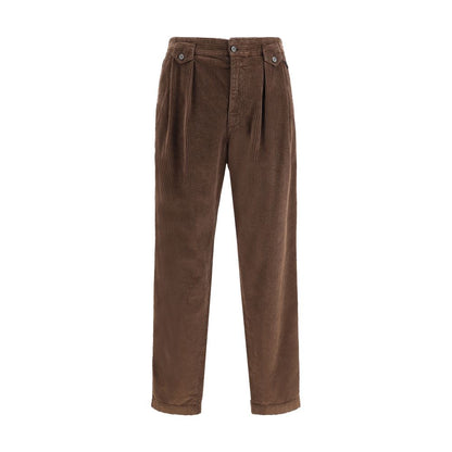 Dolce & Gabbana Brown Cotton Casual Pants with baggy corduroy design, featuring zipper closure, side and back pockets, AW25 season.