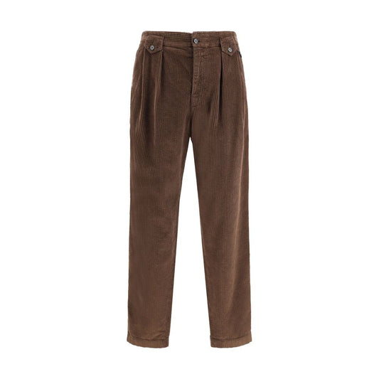 Dolce & Gabbana Brown Cotton Casual Pants with corduroy texture, baggy design, zipper closure, and practical pockets, AW25.