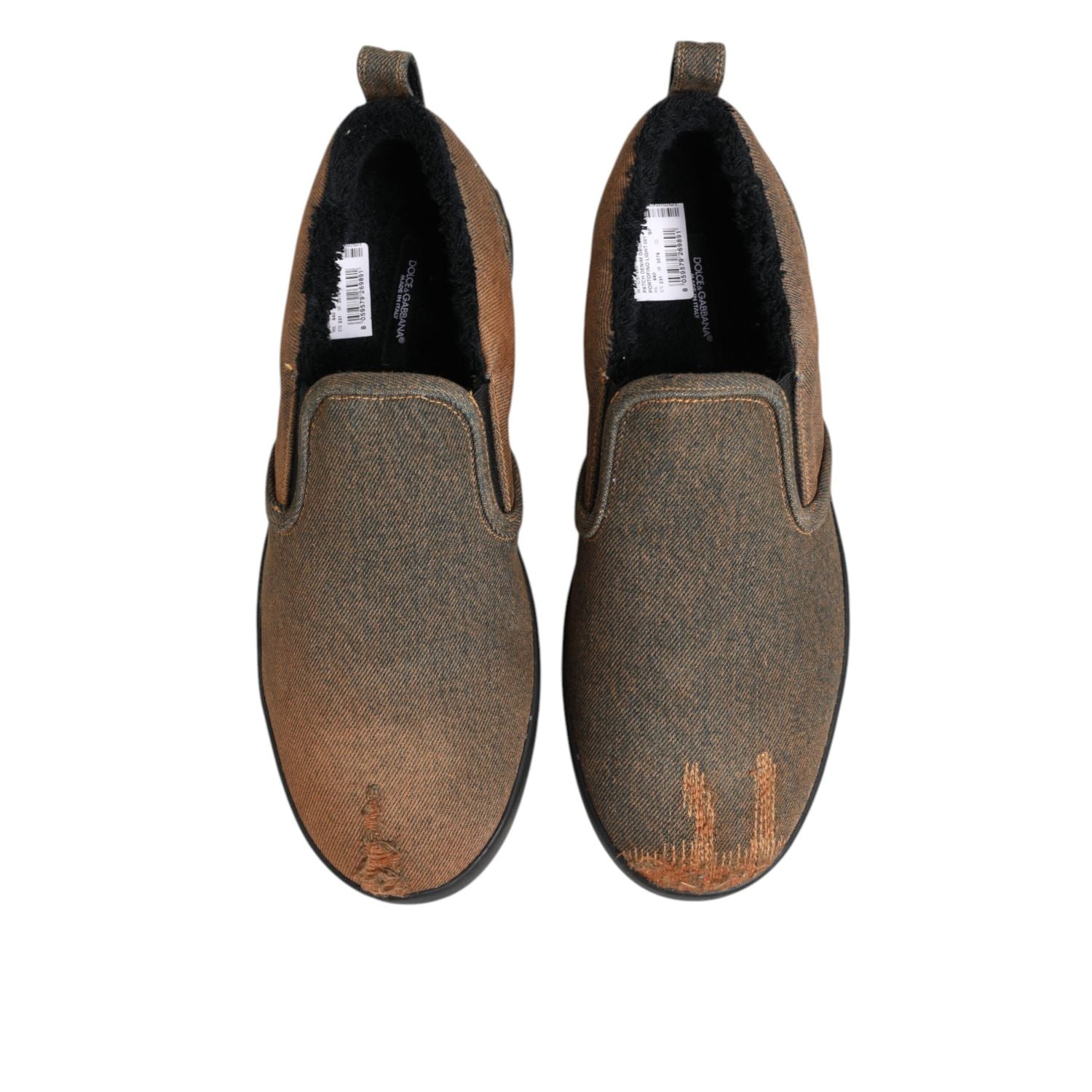 Dolce & Gabbana Brown Cotton Low Top Slip On Sneakers Shoes