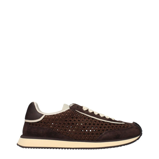 Dolce & Gabbana Brown Fabric Low Top Sneakers with front and back logo, intricate design, and premium fabric.