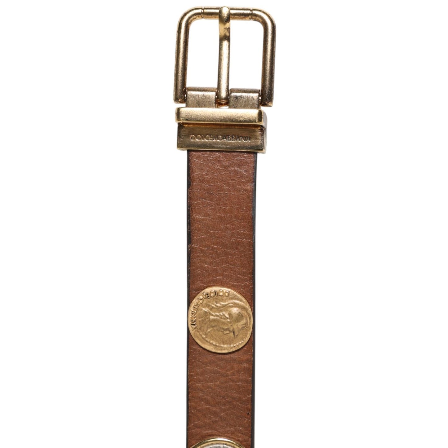 Dolce & Gabbana Brown Leather Gold Silver Coin Buckle Belt