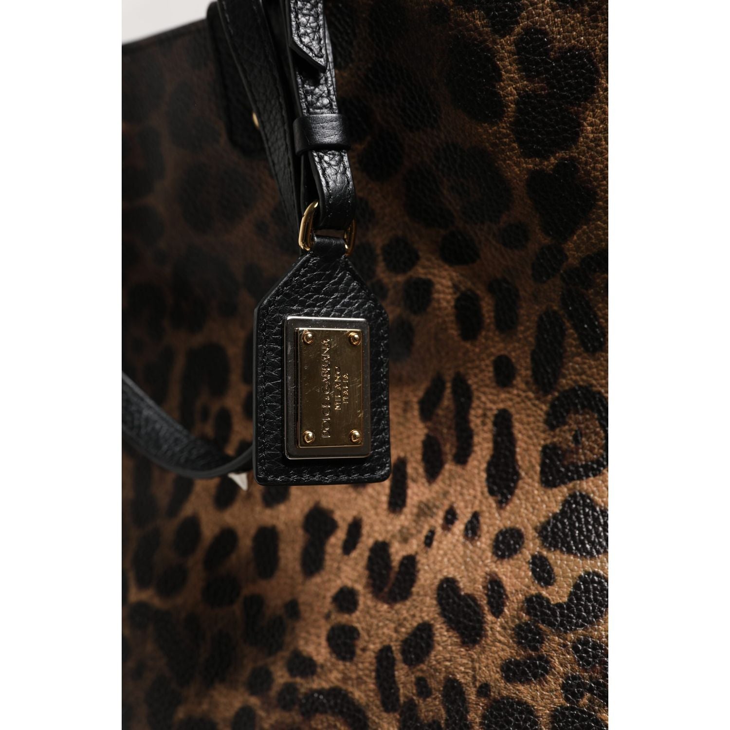 Dolce & Gabbana Brown Leopard BEATRICE Leather Logo Plaque Tote Bag