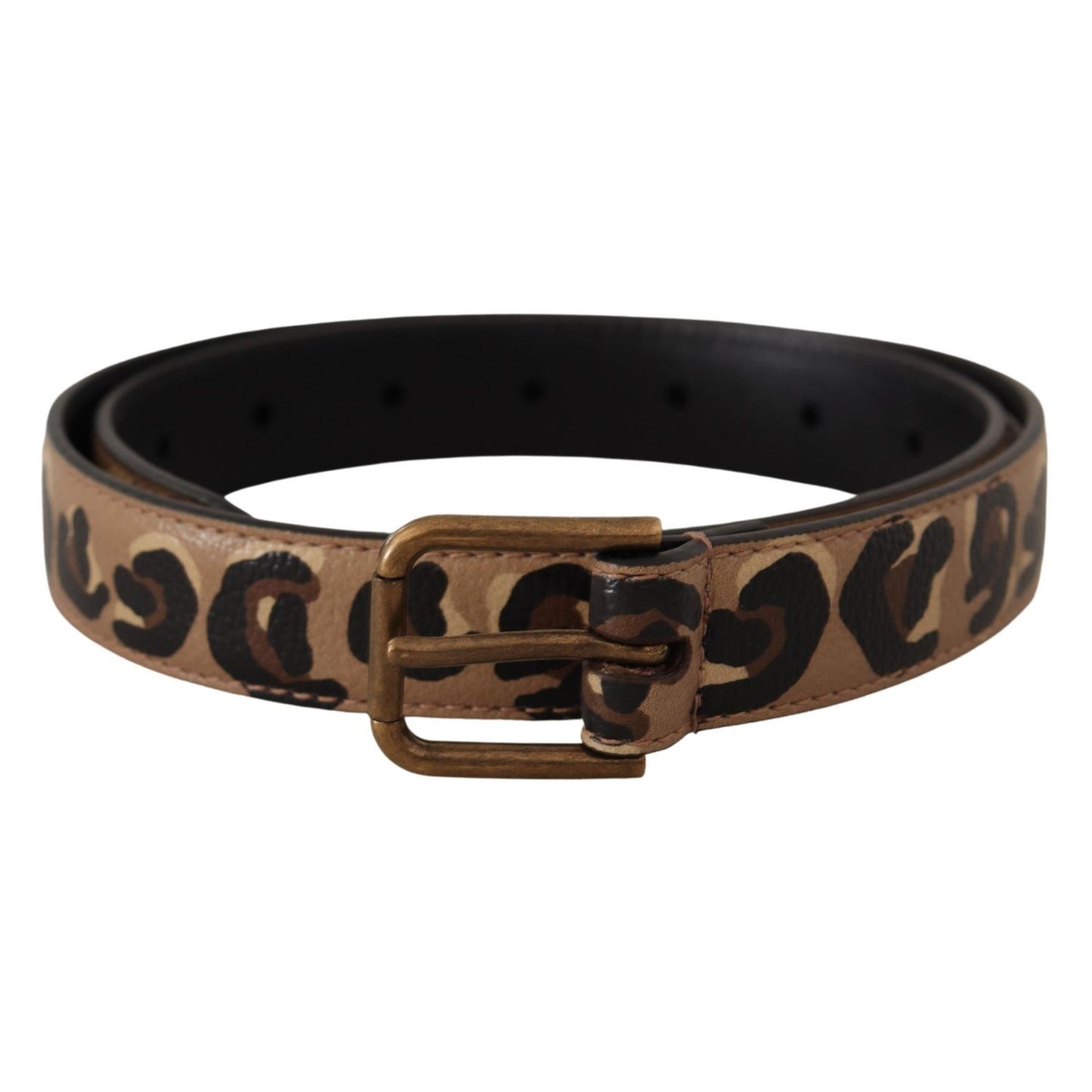 Dolce & Gabbana Brown Leopard Print Vintage Metal Waist Buckle Belt, women's leather fashion accessory, metal logo buckle