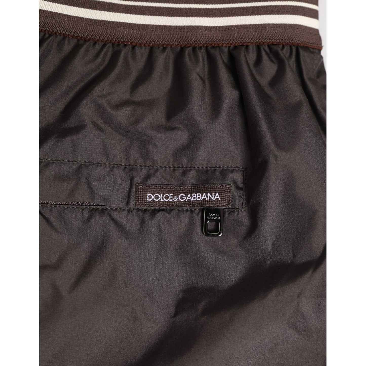 Dolce & Gabbana Brown Polyester Logo Elastic Waistband Swimwear