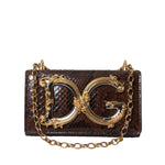 Dolce & Gabbana Brown Python Leather DG Girls Crossbody Phone Bag with gold logo and chain strap