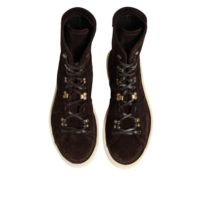 Dolce & Gabbana Brown Suede Lace Up Ankle Short Boots Shoes for a refined and casual style.