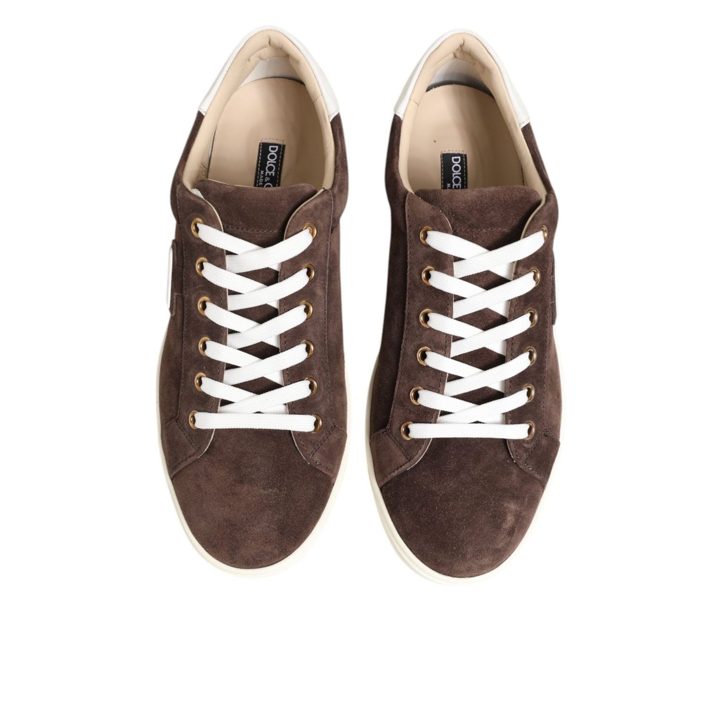 Dolce & Gabbana Brown Suede Leather Low Top Men Sneakers Shoes with lace-up design and rubber sole, perfect for day-to-night wear.