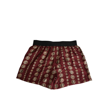 Dolce & Gabbana Burgundy Silk Coin Print Men Boxer Short Swimwear