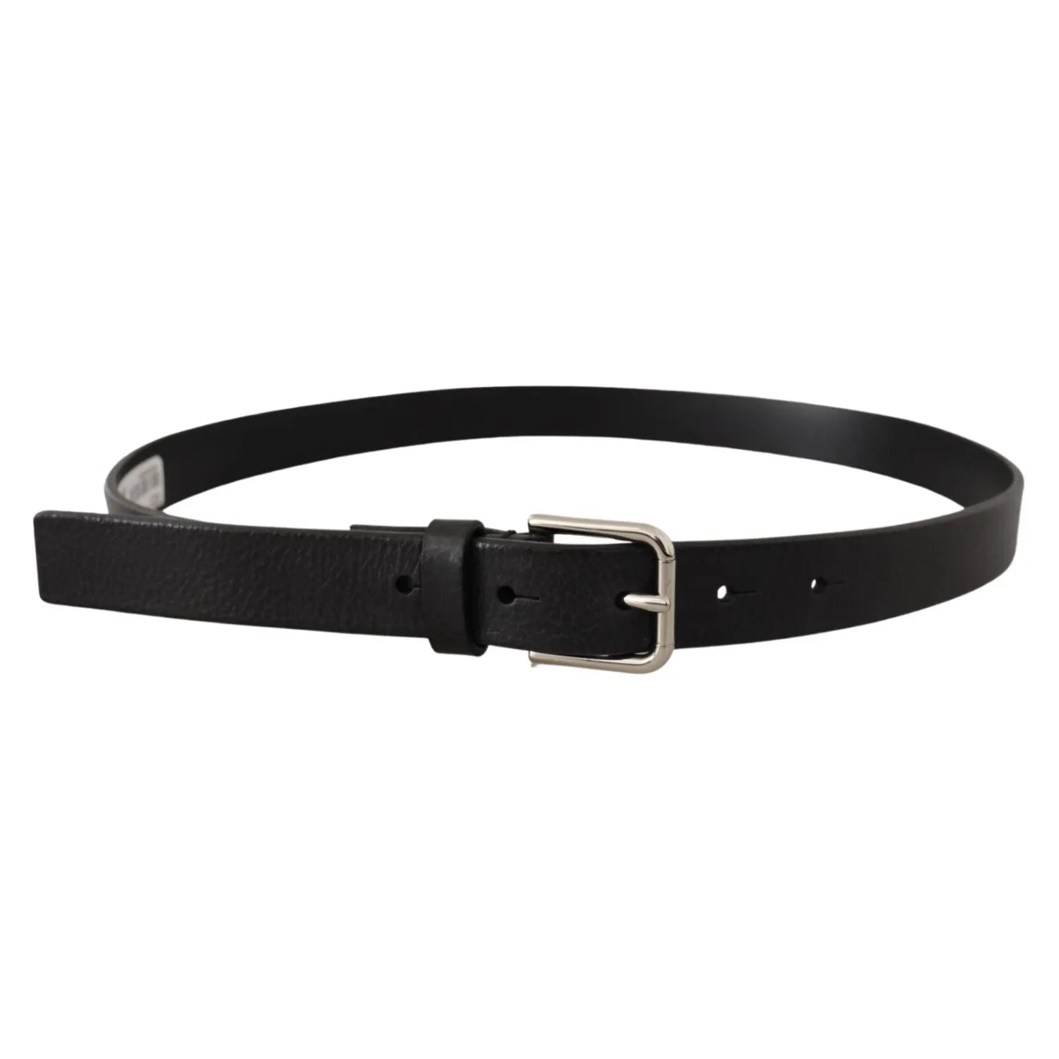 Dolce & Gabbana Calf Leather Silver Tone Black Metal Buckle Belt