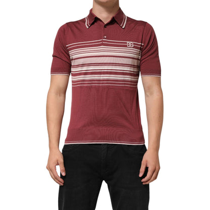 Dolce & Gabbana Cotton Burgundy Striped DG Logo Polo T-shirt
