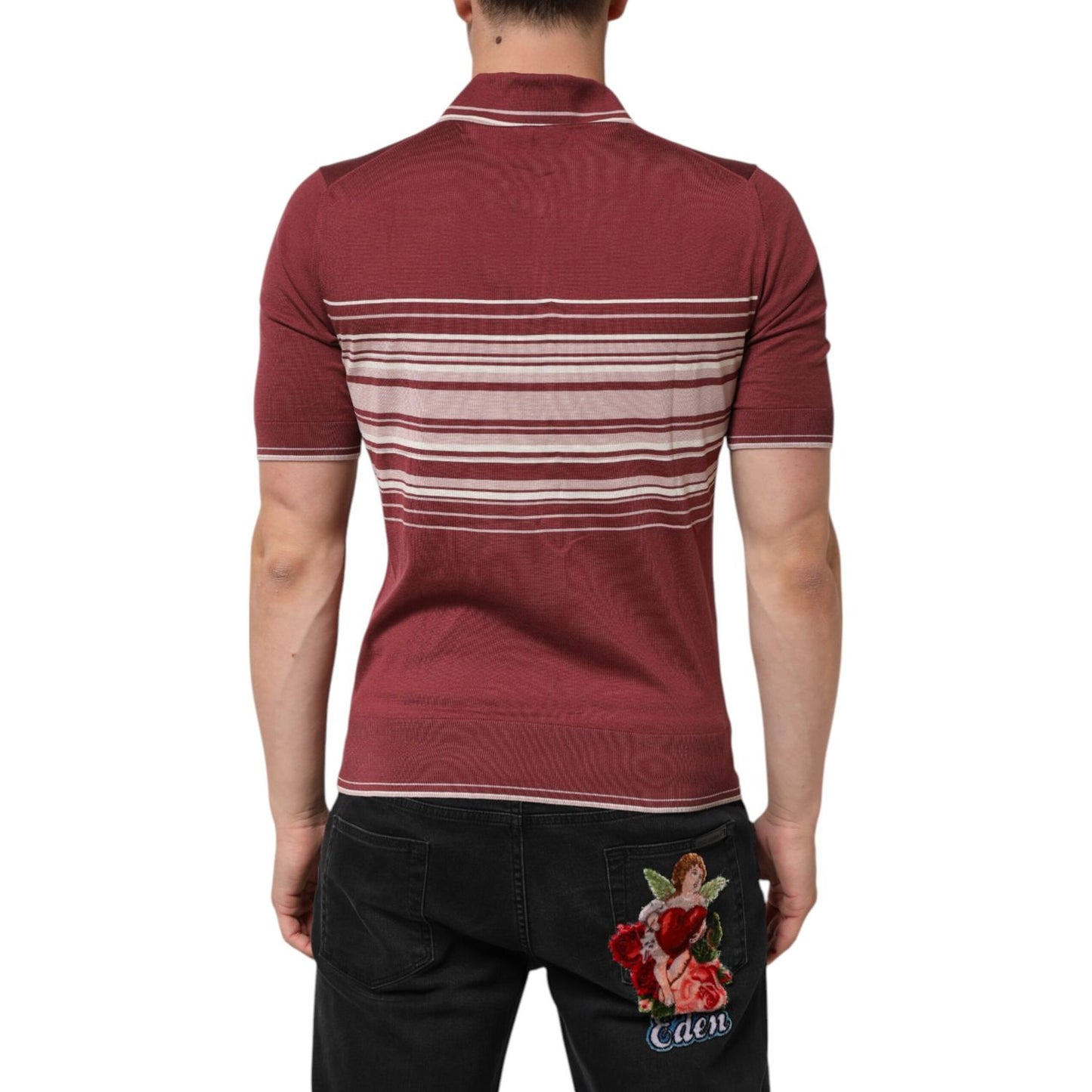 Dolce & Gabbana Cotton Burgundy Striped DG Logo Polo T-shirt