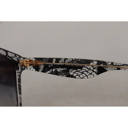 Dolce & Gabbana DG4190 Black Lace Acetate Crystal Round Sunglasses close-up detail with Sicilian lace pattern on temple.