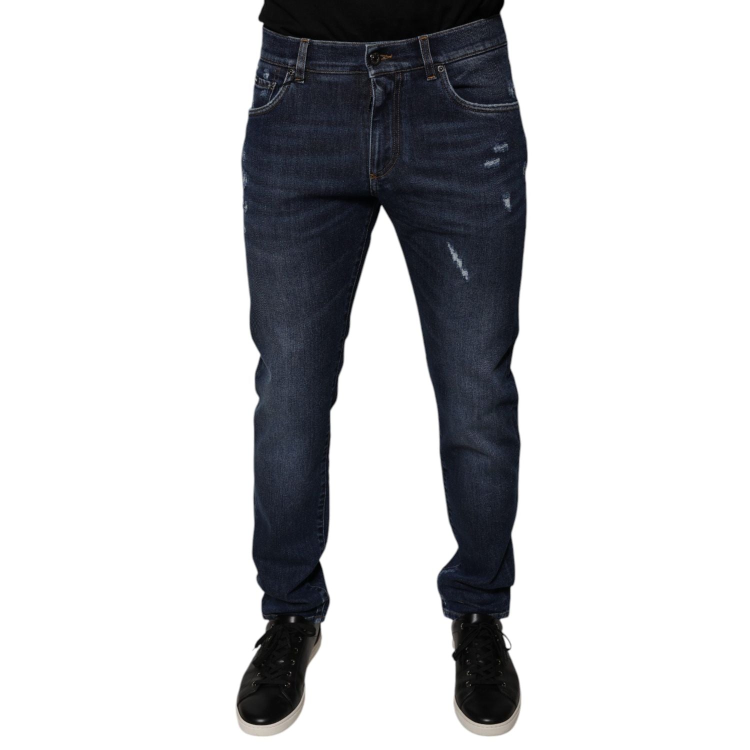 Dolce & Gabbana Dark Blue Cotton Logo Skinny Denim Jeans