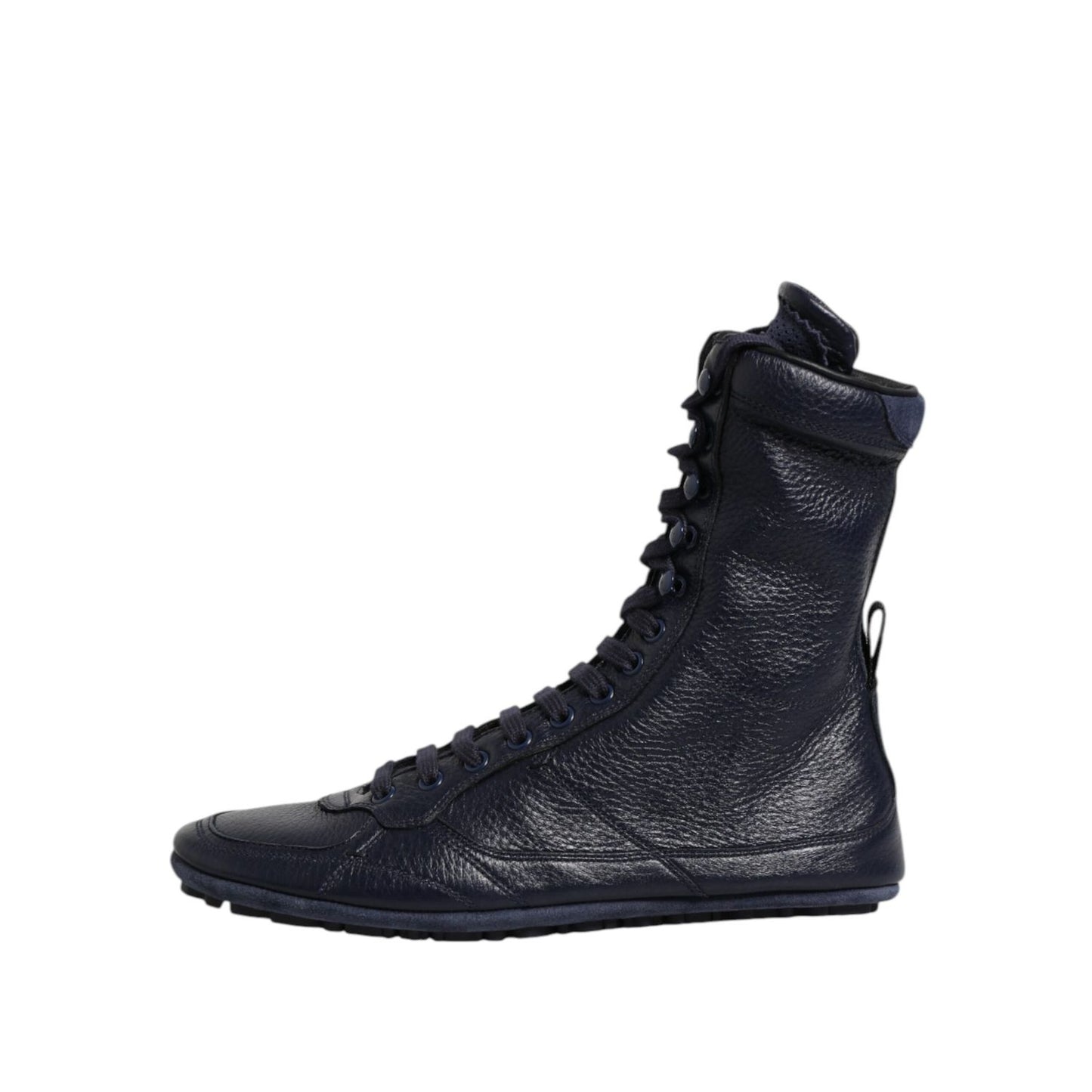 Dolce & Gabbana Dark Blue Leather KING High Top Sneakers Shoes