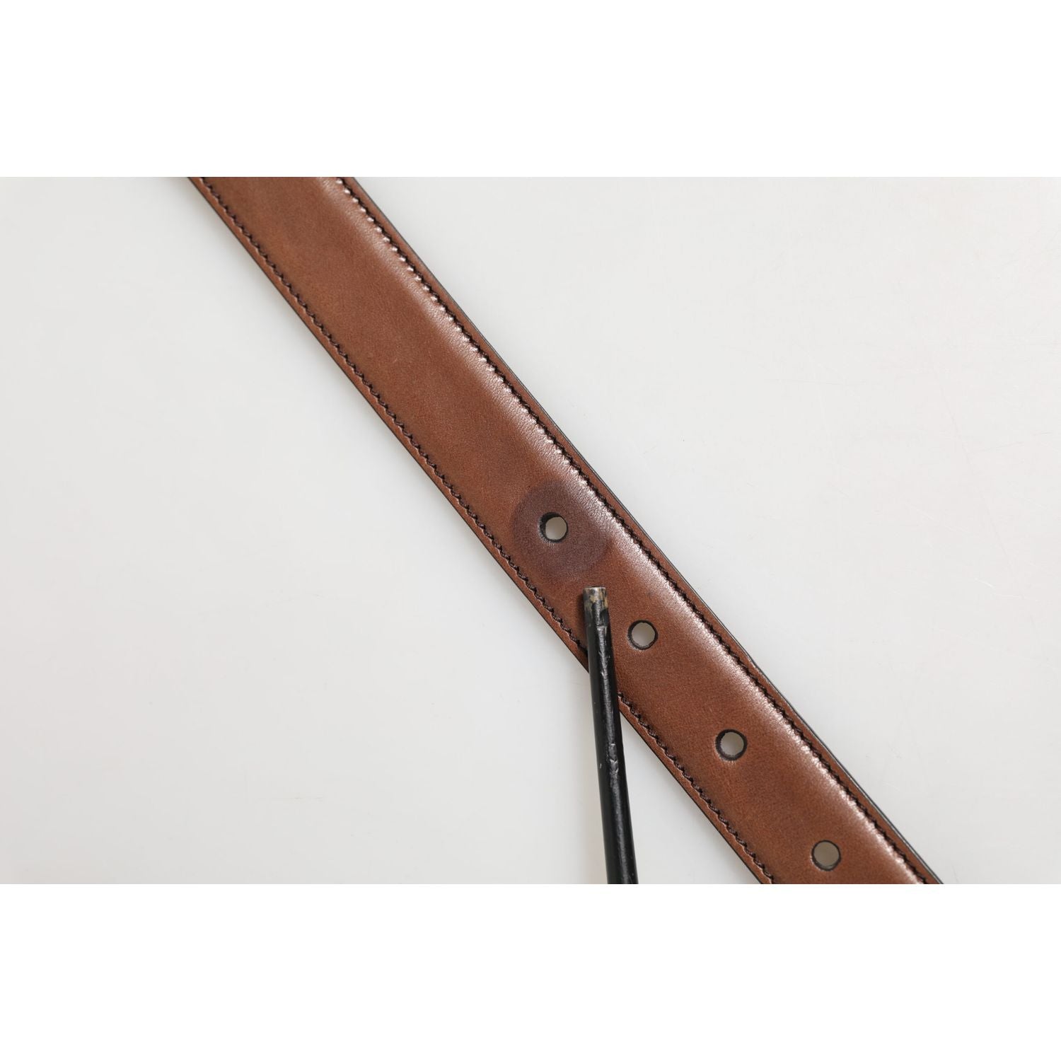 Dolce & Gabbana Dark Brown Leather Antique Silver Buckle Belt