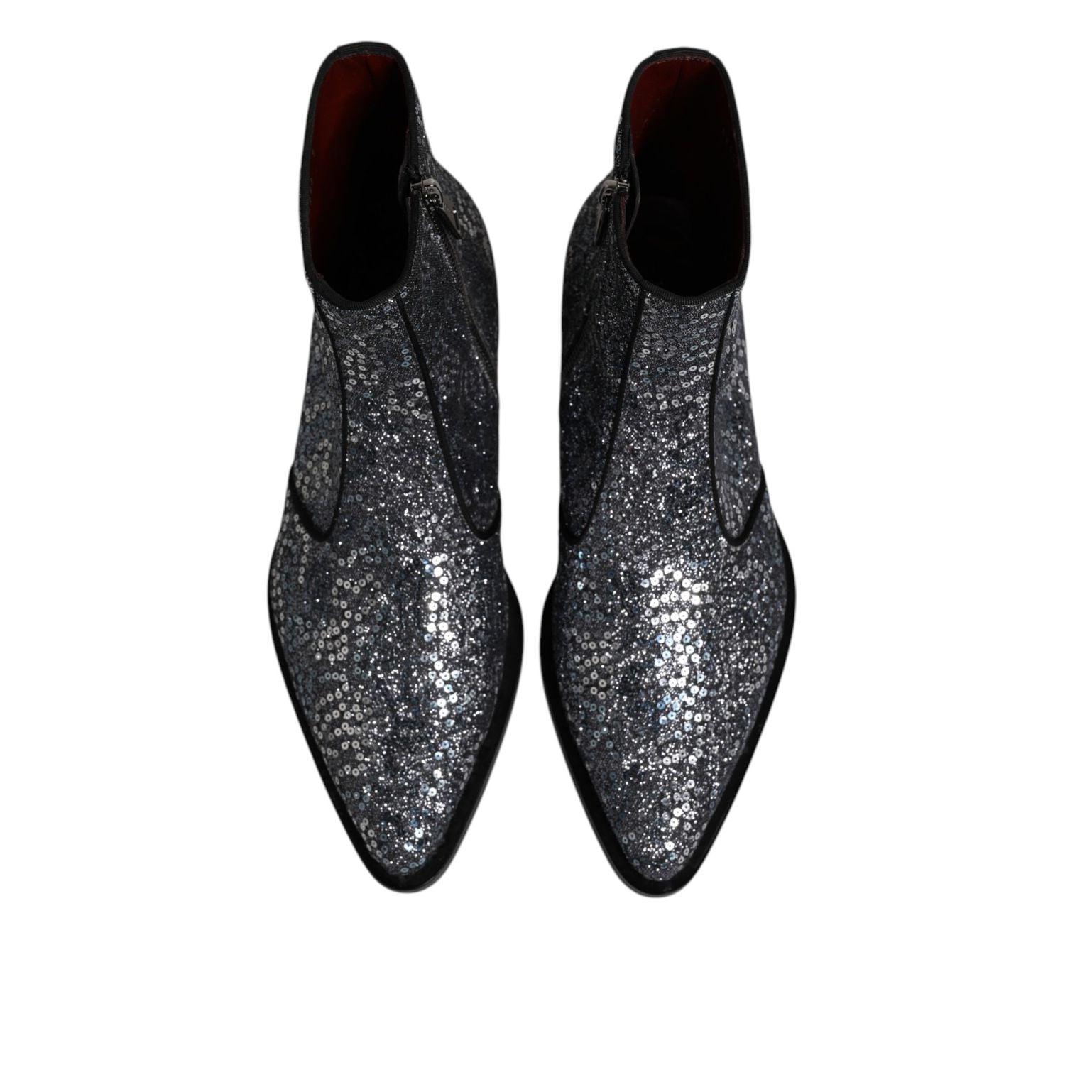 Dolce & Gabbana Dark Gray Cotton Sequined Chelsea Boots Shoes