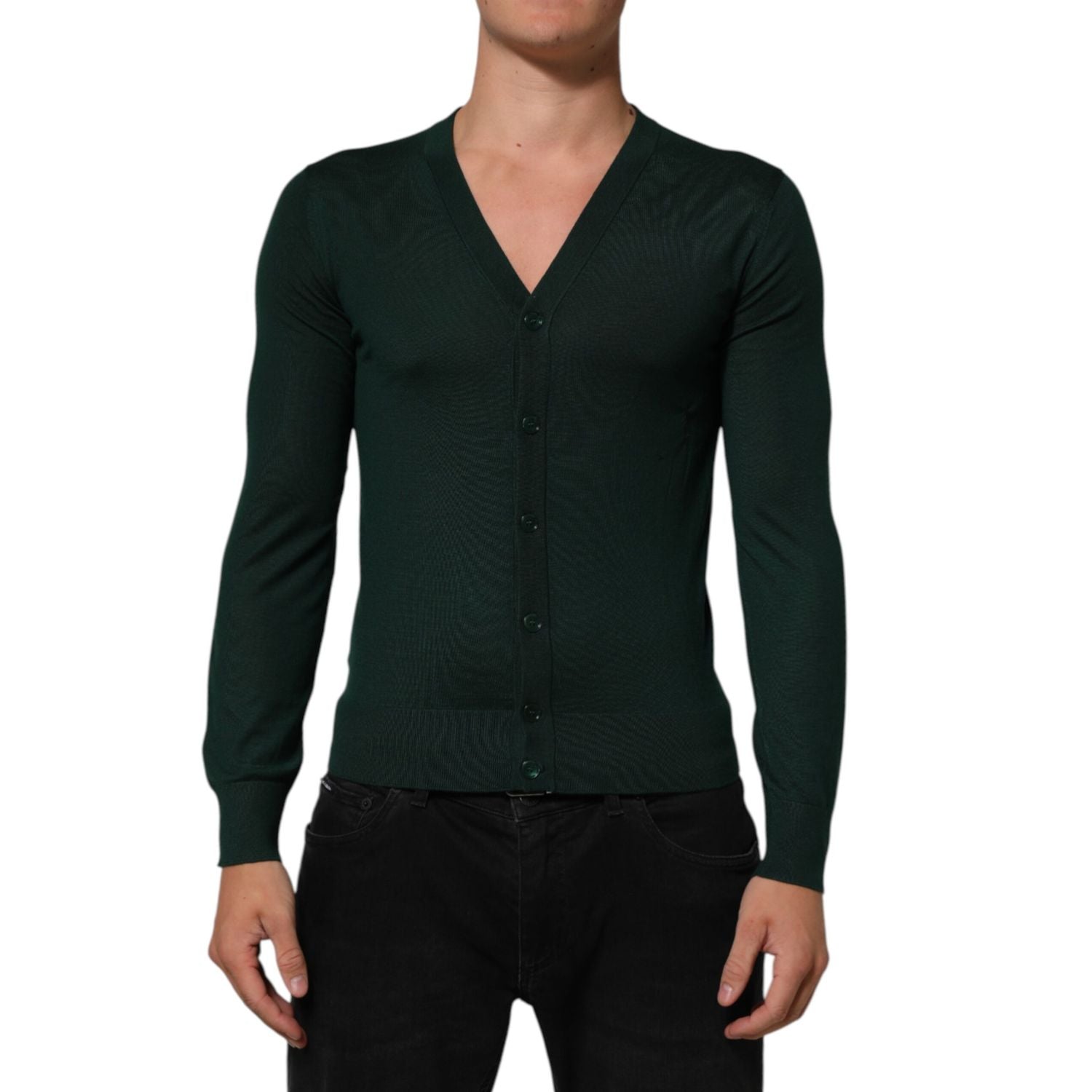 Dolce & Gabbana Dark Green Button Down Men Cardigan Sweater