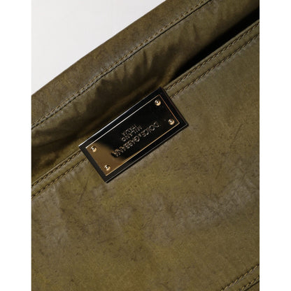 Dolce & Gabbana Dark Green Nylon Logo Plaque Shoulder Strap Borse Bag