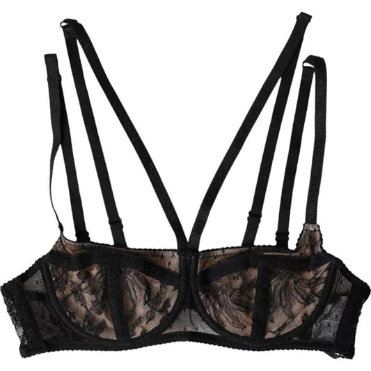 Dolce & Gabbana Black Floral Lace Nylon Balconcino Bra Underwear BIK1822-2