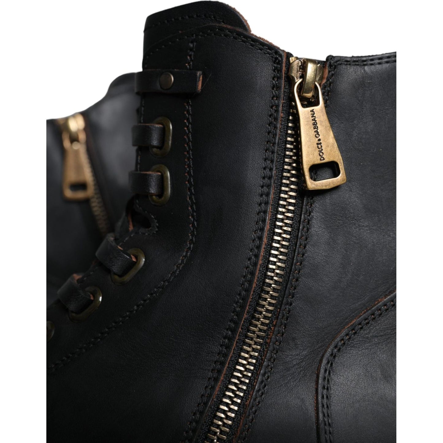 Dolce & Gabbana Black Lace Up Mid Calf Boots Men Shoes MV5866-39