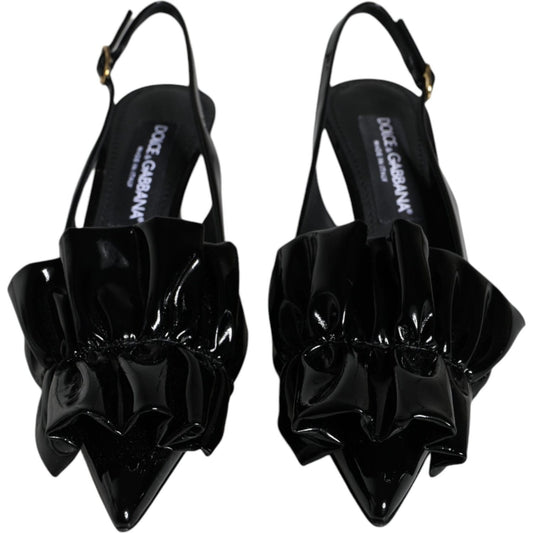 Dolce & Gabbana Black Patent Leather Heels Slingback Shoes LA11429-37