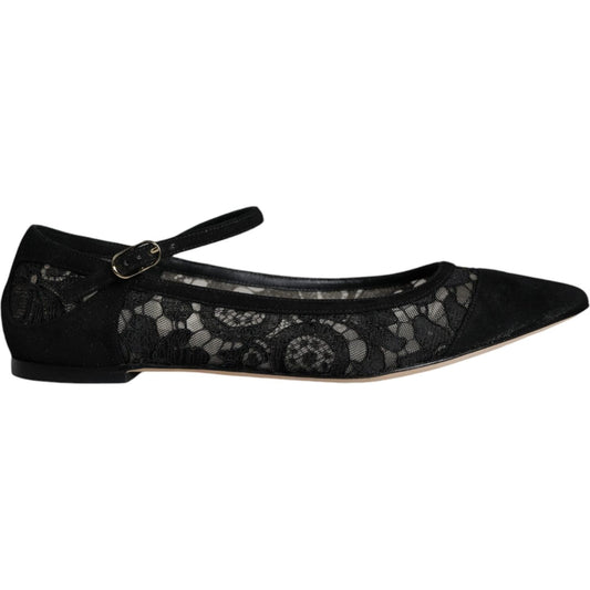 Dolce & Gabbana Black Taormina Lace Bellucci Flats Shoes LA11498-36