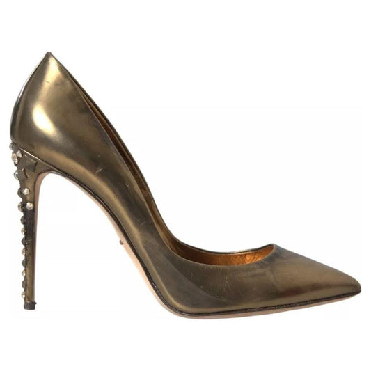 Dolce & Gabbana Bronze Leather Embellished Heels Pumps Shoes LA10912-39