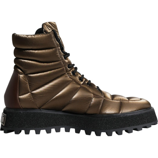 Dolce & Gabbana Bronze Padded Mid Calf Lace Up Boots Shoes MV6340-44