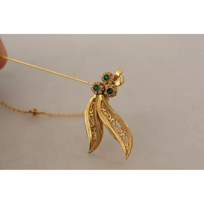 Dolce & Gabbana Gold Tone 925 Sterling Silver Crystal Chain Brooch