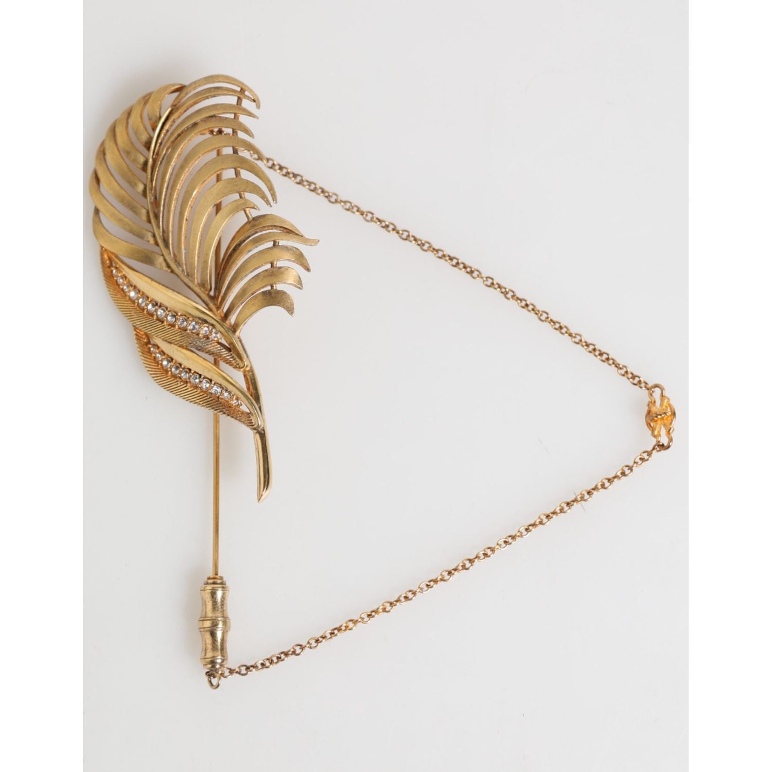 Dolce & Gabbana Gold Tone Leaf 925 Sterling Silver Crystal Chain Brooch