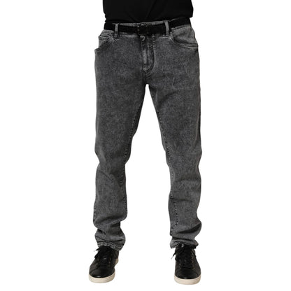 Dolce & Gabbana Gray Cotton Slim Fit Denim Trouser Jeans featuring a sleek, modern look with five-pocket styling.