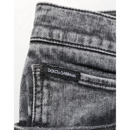 Close-up of Dolce & Gabbana Gray Cotton Slim Fit Denim Trouser Jeans with logo detail on pocket.