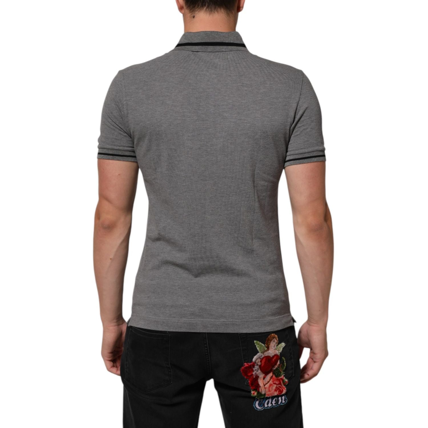 Dolce & Gabbana Gray Logo Embroidery Collared Polo T-shirt