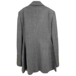Dolce & Gabbana Gray Wool Suits & Blazer with Prince of Wales pattern, single button closure, and leopard print lining, rear view.