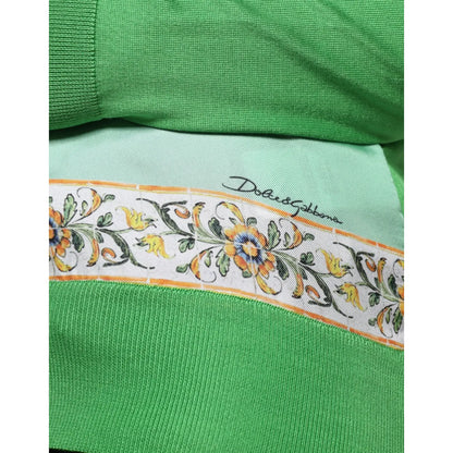 Dolce & Gabbana Green Lemon Print Pullover Silk Women Sweater