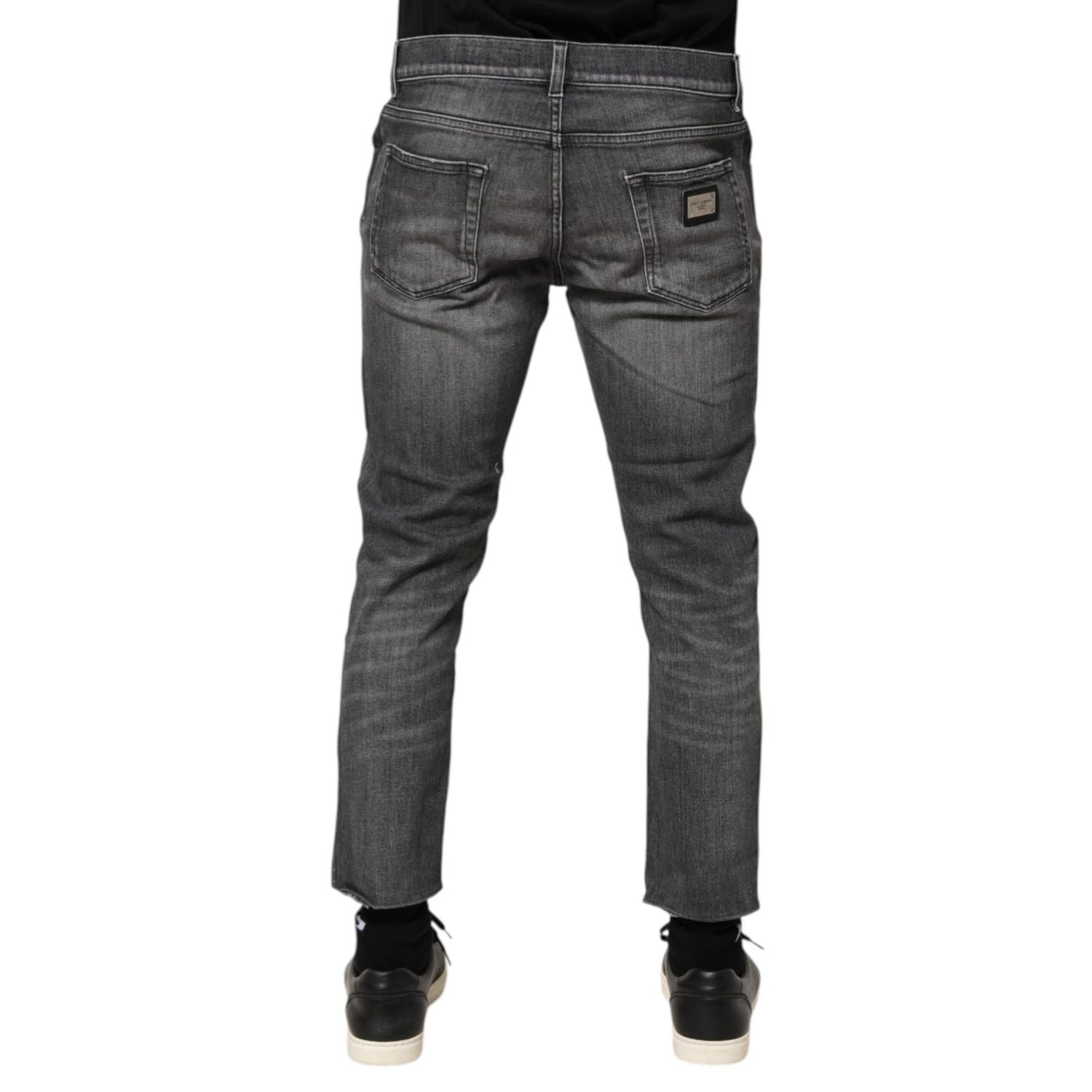 Dolce & Gabbana Grey Cotton Denim Slim Fit Distressed Pants Jeans