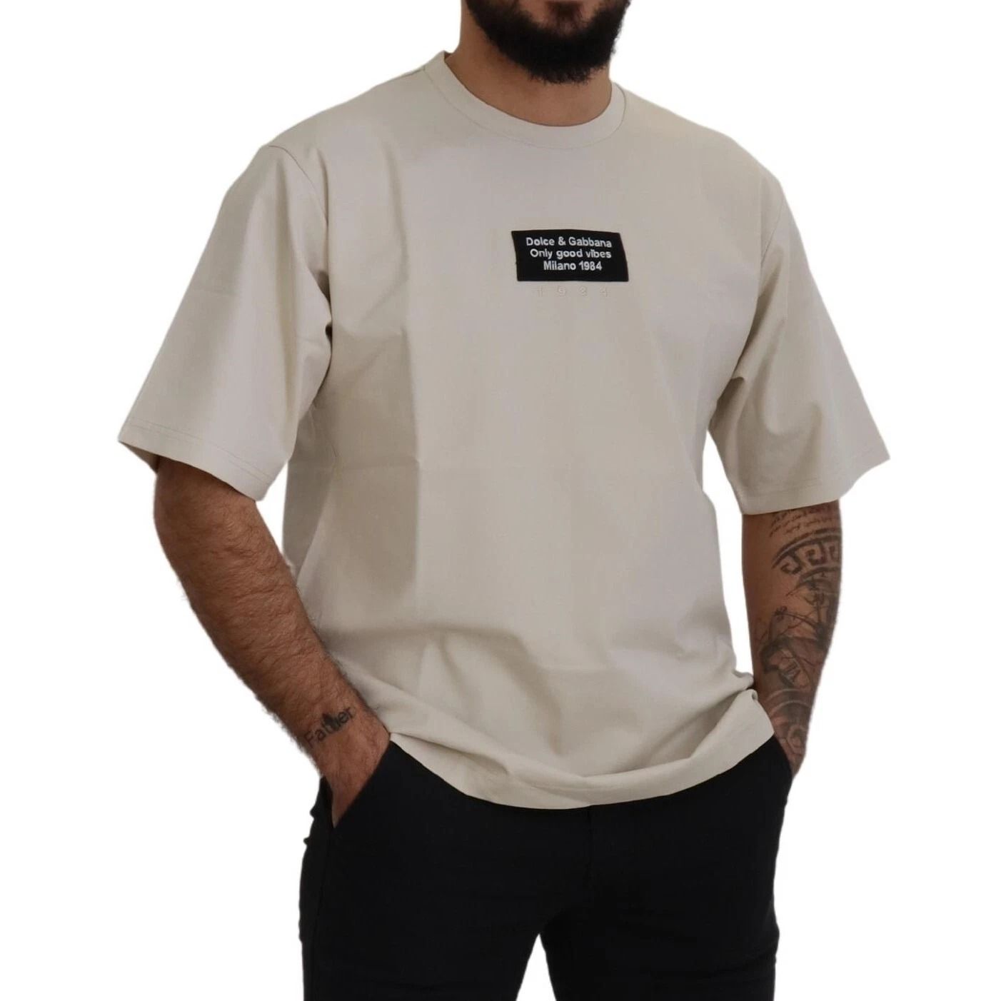 Dolce & Gabbana Ivory Cotton Ivory Printed Crewneck