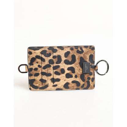 Dolce & Gabbana Leopard Print Leather Embossed Lanyard Card Holder Wallet