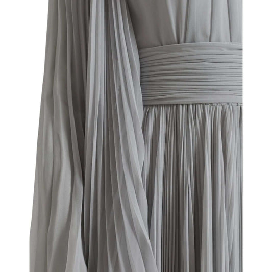 Dolce & Gabbana Light Grey Polyester Pleated Long Maxi Dress