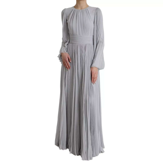 Dolce & Gabbana Light Grey Polyester Pleated Long Maxi Dress
