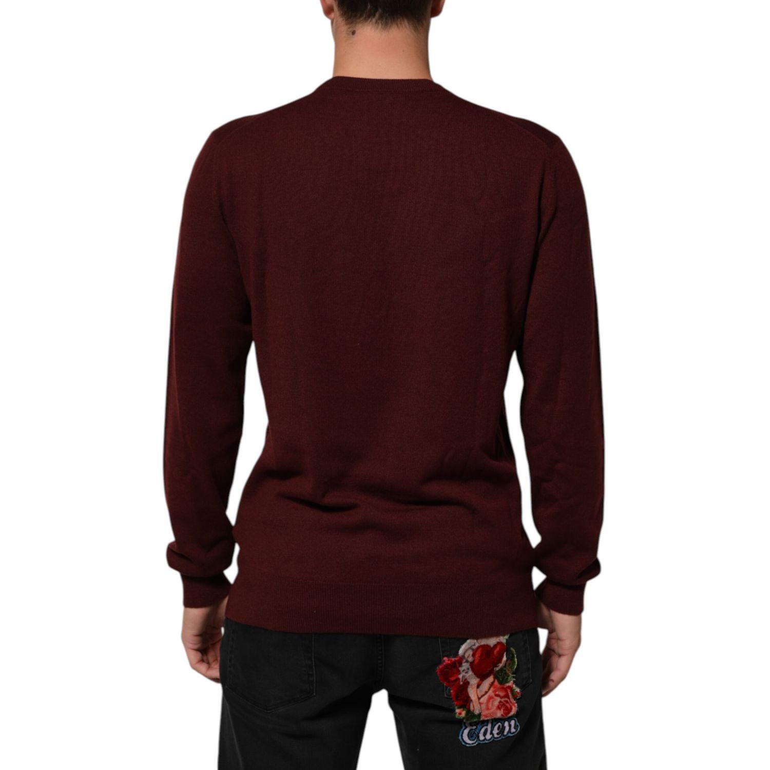 Dolce & Gabbana Maroon Cashmere Crew Neck Pullover Sweater