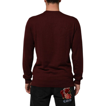 Dolce & Gabbana Maroon Cashmere Crew Neck Pullover Sweater