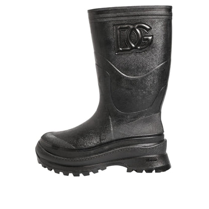 Dolce & Gabbana Metallic Black Pull On Rain Boots Men Shoes