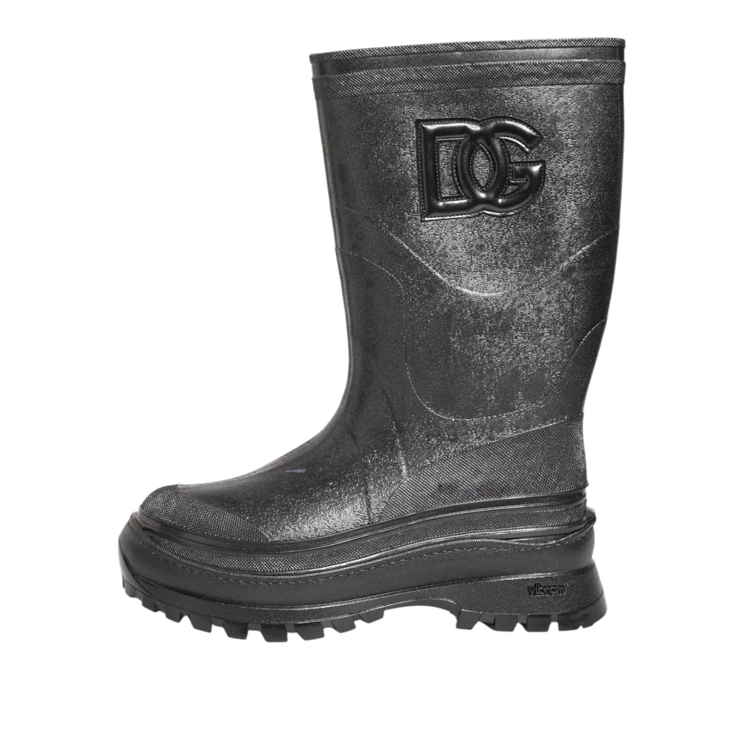 Dolce & Gabbana Metallic Black Pull On Rain Boots Shoes